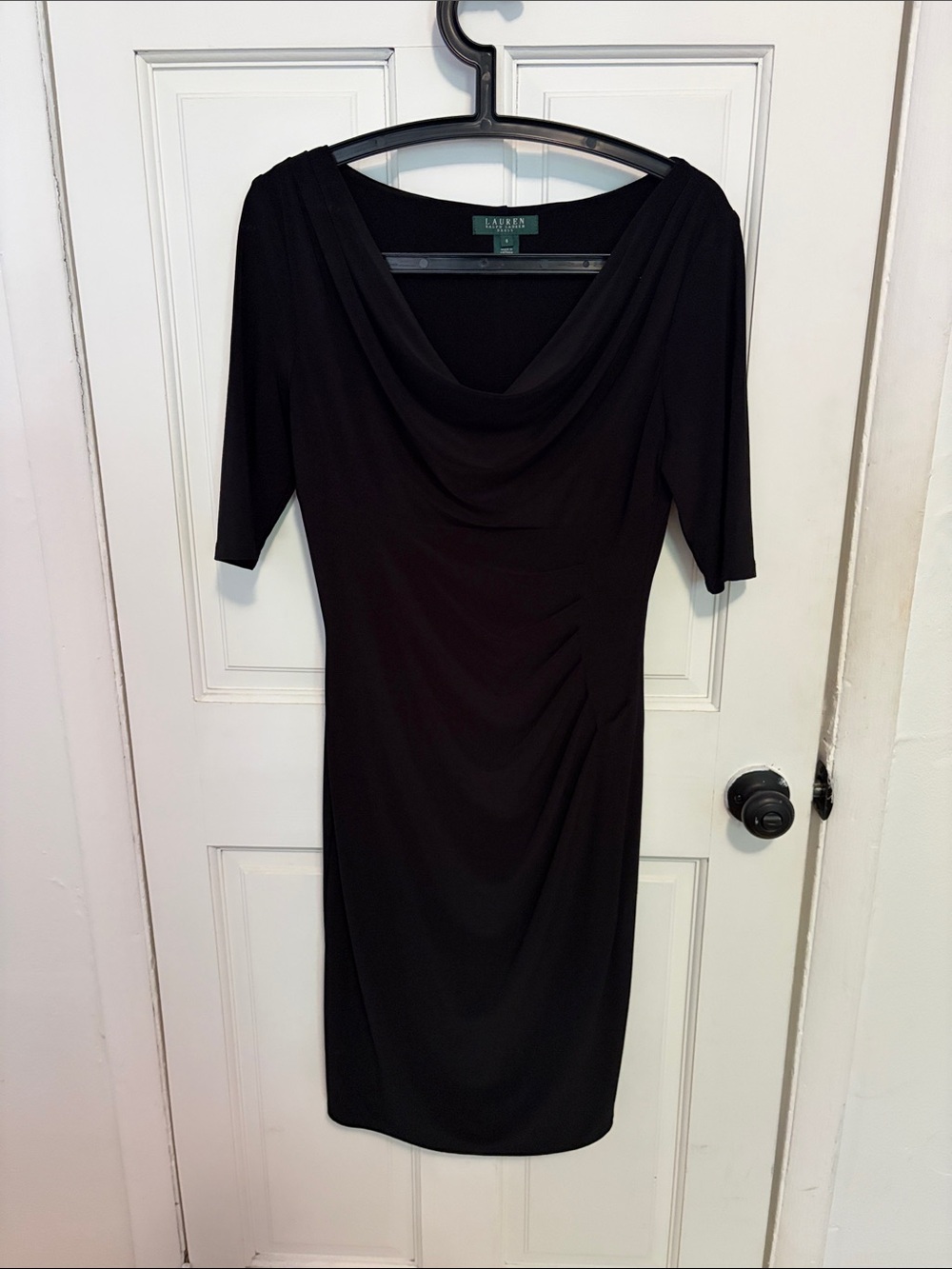 Lauren Ralph Lauren Black Cowl-Neck Midi Sheath Dress